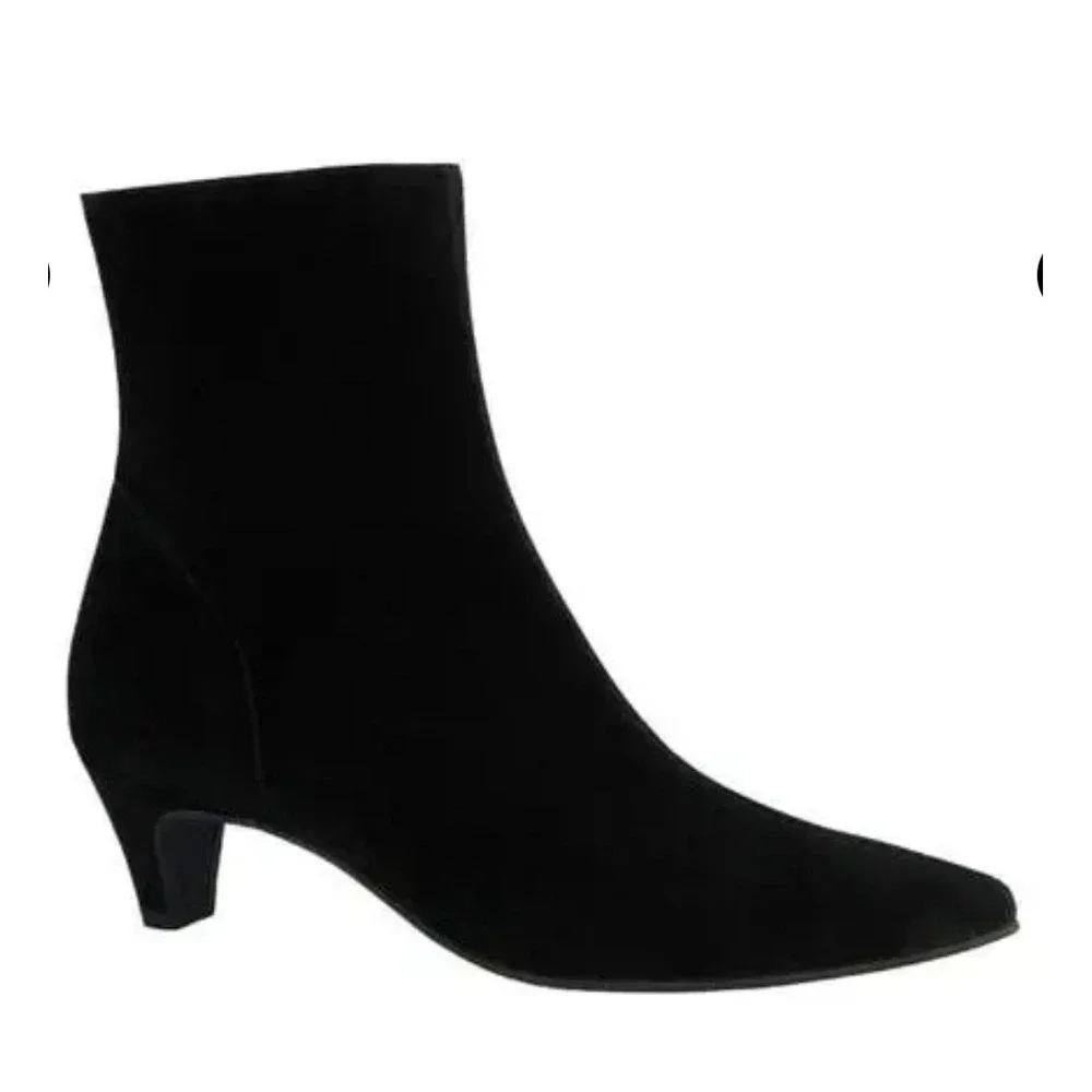 Paul Green Ciara Black Suede Pointed‎ Toe Kitten Heel Bootie Womens 6 UK 3.5 New